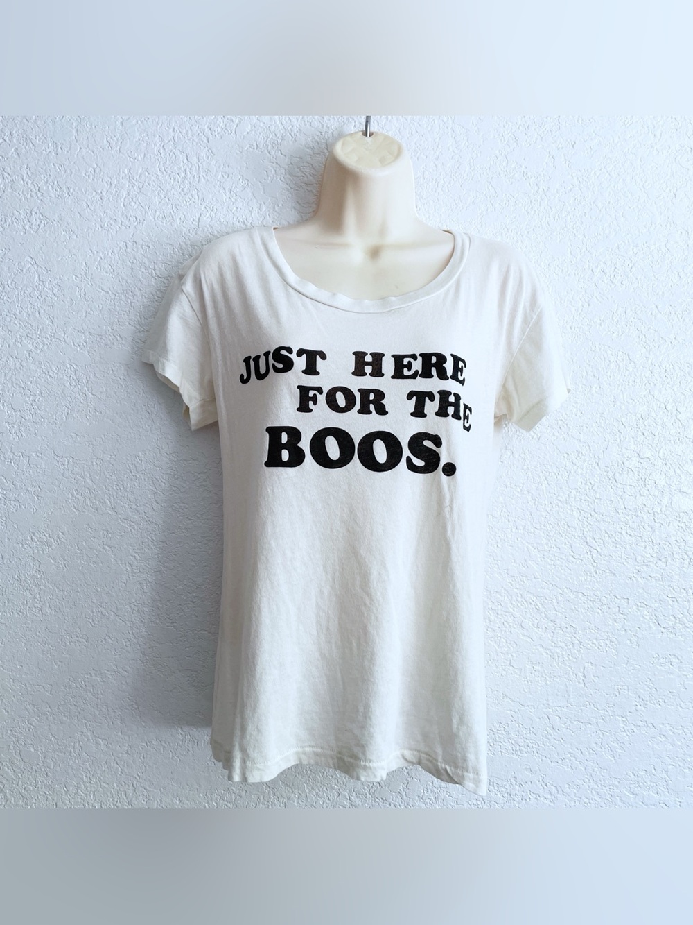 Wildfox Organic White 'Just Here For The Boos' Graphic Tee Halloween XS Soft